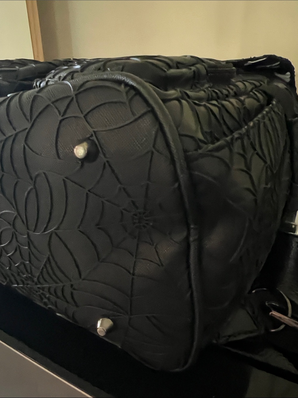 Mumsterville Black Spiderweb Embossed Backpack – Contemporary Urban Style - Picture 9 of 13
